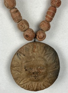 lot 395 image: Vintage Clay Bead Necklace with Sun Pendant