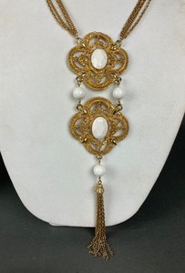 lot 396 image: Vintage Gold & White Statement Necklace and Matching Earrings