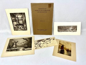 lot 382B image: 1931 Exhibition of Etchings Booklet, Two Undated Monochrome Etchings- Al Mettel, Michael Bond Etching Sunset at Excelsior