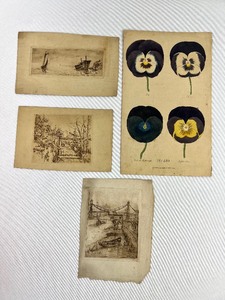 lot 382C image: A Page on Pansies from Floricultural Cabinet June 1, 1836, and Three Very Old Small Antique Etchings