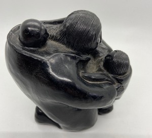 lot 285 image: Edmund Wolf Original Soapstone Carvings - Mother with Two Babies and Seal with Pup