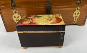 lot 267A image: Ornate Vintage Wood Boxes & Enesco Santa Music Box