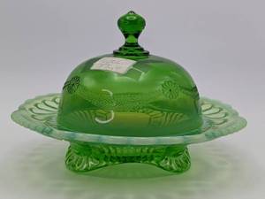 Jefferson Glass Swag and Brackets Butter Dish Green Opal