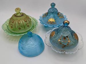 (7) Group of Butter Dishes Various Tops & Bottoms