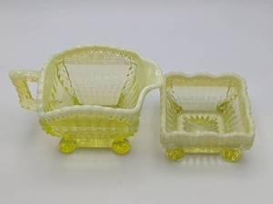 Northwood Alaska Pattern Vaseline Sugar & Creamer Set