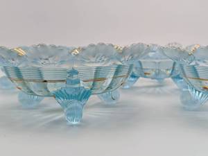 (4) Group of Antique Blue Opal Fluted Scrolls Berry Bowls