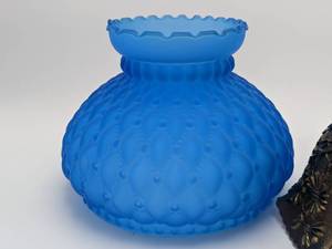(2) Lampshades Quilted Blue Satin & Carnival