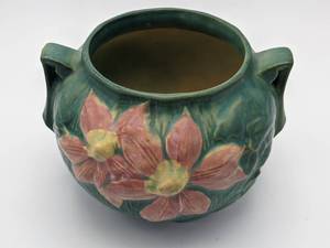 Roseville #455 4 Clematis Double Handled Bowl