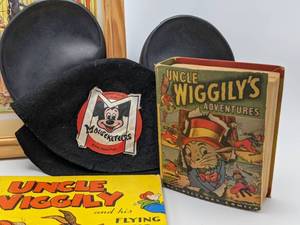 Group of Antique & Vintage Toys Disney Mouseketeers Hat, Uncle Wiggilys Book, etc