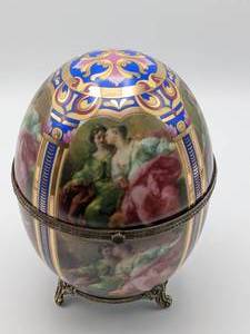 Porcelain 8 Egg, Nude Portrait on Brass Stand