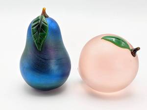Orient & Flume Art Glass Pear & Peach Paperweights
