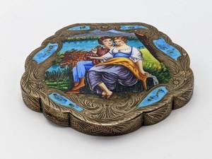 Antique, Gorgeous Enamel Portrait - Sterling Silver Compact