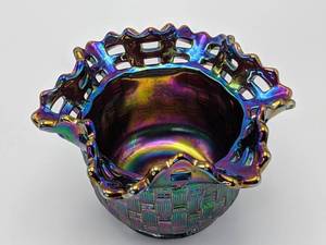 Fenton Carnival Glass Basket Weave Art Glass Piece