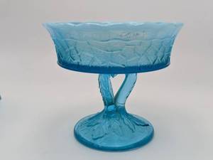 (3) Group of Blue Opal Antique Glassware Maple Leaf, etc.