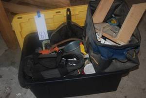 Large tote with 2 tool bags, grinde...