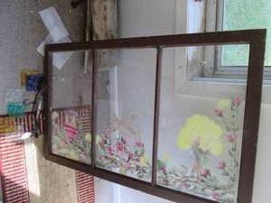 3 pane window with lovely painted s...