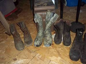 Mens Boots and hunting items.