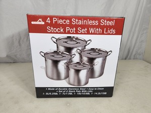 New 4 Pc Stainless Steel Stock Pot Set with Lids