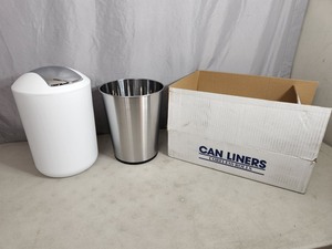 New Case of Trash Can Liners and 2 New Small Garbage Cans