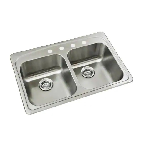 lot 108 image: (16) Glacier Bay Drop-In Stainless Steel 33 in. 4-Hole Double Bowl Kitchen Sink