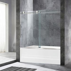 lot 18 image: WOODBRIDGE Beccles 56 in. to 60 in. x 62 in. Frameless Sliding Bathtub Door with Shatter Retention Glass in Brushed Nickel
