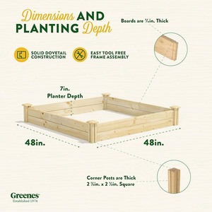 lot 37 image: (5) Greenes Fence 4 ft. x 4 ft. x 7 in. Original Pine Raised Garden Bed