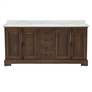 lot 48 image: Home Decorators Collection Clinton 72 in. W Double Vanity in Antique Coffee with Natural Marble Vanity Top in White with White Sink