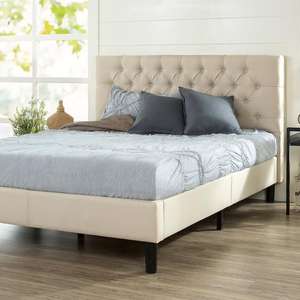lot 58 image: Zinus Misty Beige King Upholstered Platform Bed Frame