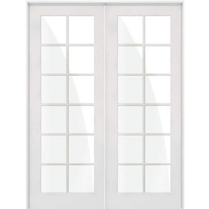 lot 61 image: Krosswood Doors 56 in. x 96 in. Craftsman Shaker 12-Lite Both Active MDF Solid Hybrid Core Double Prehung Interior Door