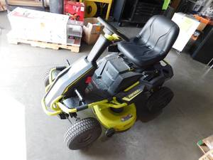 lot 73 image: RYOBI 48V Brushless 38 in. 100 Ah Battery Electric Rear Engine Riding Lawn Mower