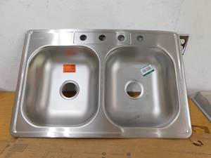lot 51 image: Glacier Bay Drop-In Stainless Steel 33 in. 4-Hole Double Bowl Kitchen Sink