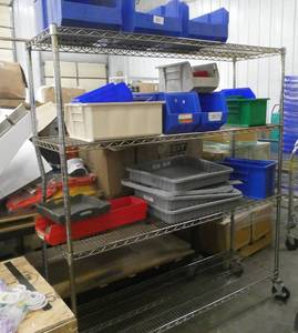 shelving on wheels, one bent post 60x18x69h