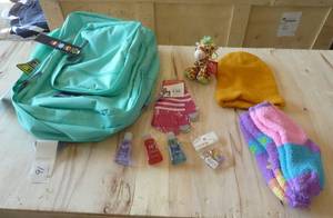 School survival kit - backpack, hat, gloves, socks and hand sanitizer