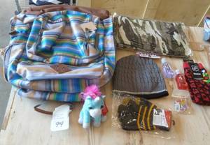 School survival kit - backpack, hat, leggings, gloves, socks, hand sanitizer and a toy to hang on the backpack