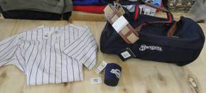 Milwaukee Brewers Bag, can koozie and baseball jersey adult Large