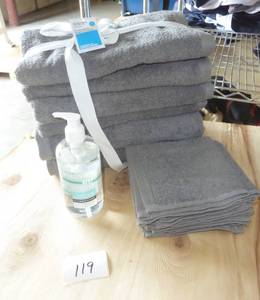 Speaking of Christmas Gifts - 4 bath towels, 4 wash cloths, bottle of hand sanitizer