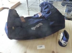 Canvas Brewers duffle bag and can koozie
