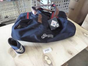 Canvas Brewers duffle bag and can koozie