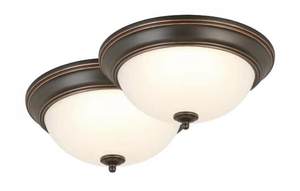 COMMERCIAL ELECTRIC 13 in. 180-Watt Equivalent Oil-Rubbed Bronze Integrated LED Flush Mount with Frosted Glass Shade (2-Pack)