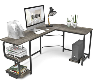 TARVES Reversible L Shaped Desk with Shelves Round Corner Computer Desk Gaming Table Workstation for Home Office