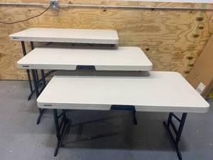 LIFETIME Lot of 3- Height Adjustable Folding Tables (4 foot)