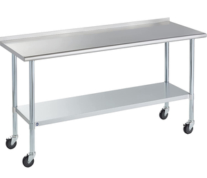 ROCKPOINT Stainless Steel Table for Prep & Work 72x24 Inches with Caster Wheels, NSF Commercial Heavy Duty Table with Undershelf and Backsplash for Restaurant, Home and Hotel