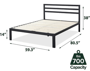 ZINUS Mia Metal Platform Bed Frame with Headboard  Wood Slat Support  No Box Spring Needed  Easy Assembly, Queen