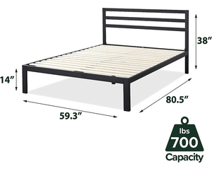 ZINUS Mia Metal Platform Bed Frame with Headboard  Wood Slat Support  No Box Spring Needed  Easy Assembly, Queen