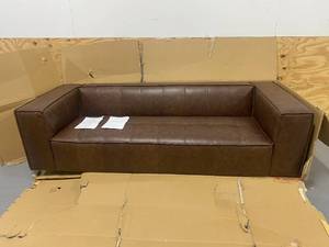 AMAZON BRAND Rivet Thomas Genuine Leather Modern Sofa Couch, 101.2W, Chestnut