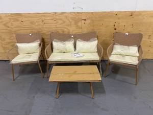 SERENELIFE 4 PC Patio Outdoor Rattan Furniture Set