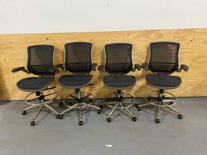 RIVERSTONE FURNITURE- Lot of 4 Mid-Back Transparent Mesh Drafting Chair with Flip-Up Arms