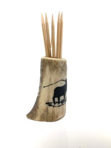 lot 103 image: Genuine Antler Toothpick Holder wMoose