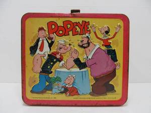 lot 28 image: Vintage Embossed Metal POPEYE Aladdin Lunchbox