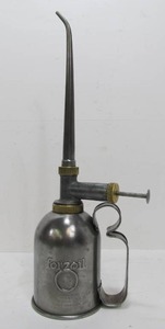 lot 39 image: Excellent Restored Antique FORZOIL Oiler Steel & Brass Oil Can